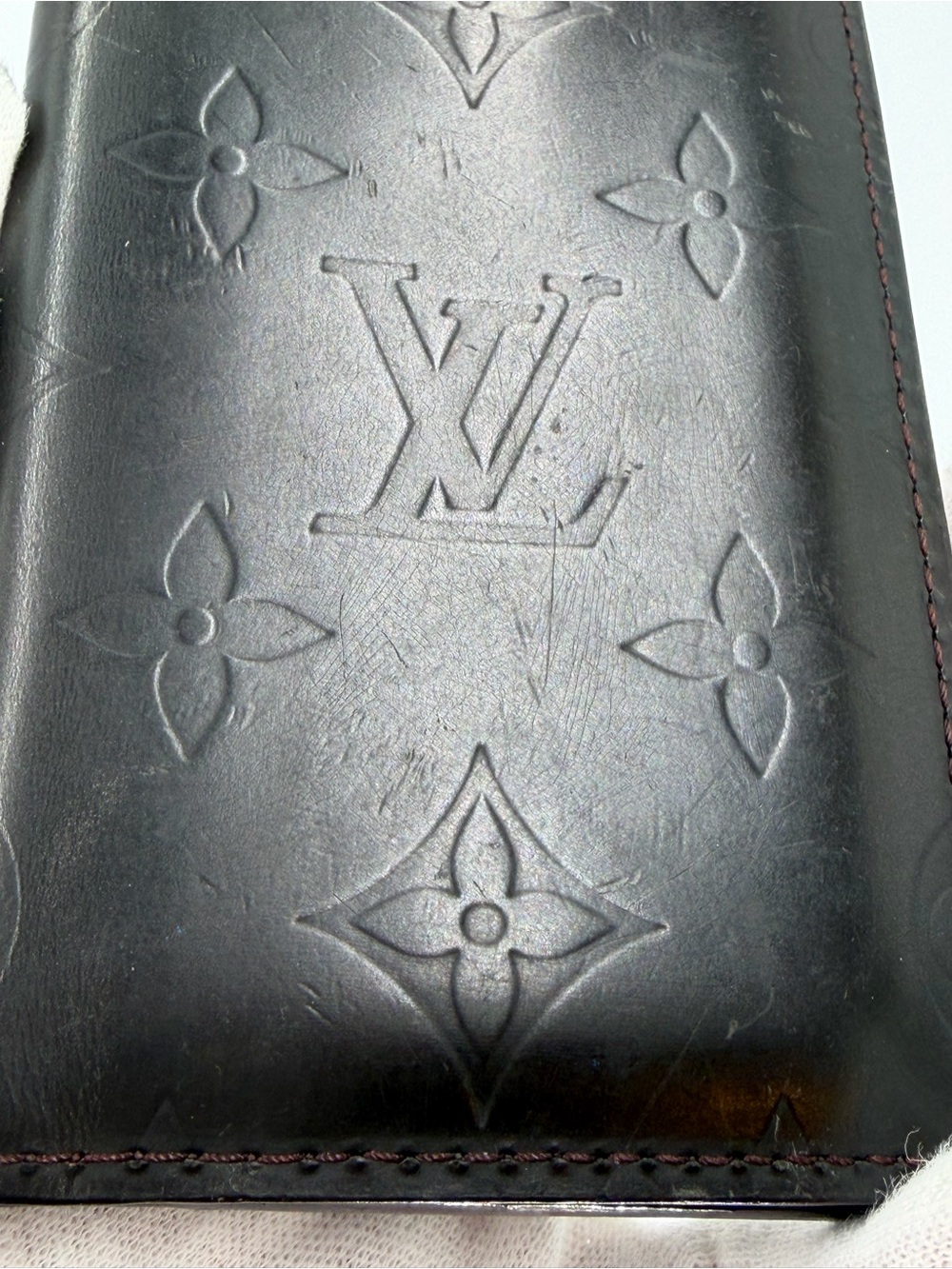 Louis Vuitton Matte Embossed Monogram Graphite Leather Card Holder w/Entrupy COA - Picture 4 of 16